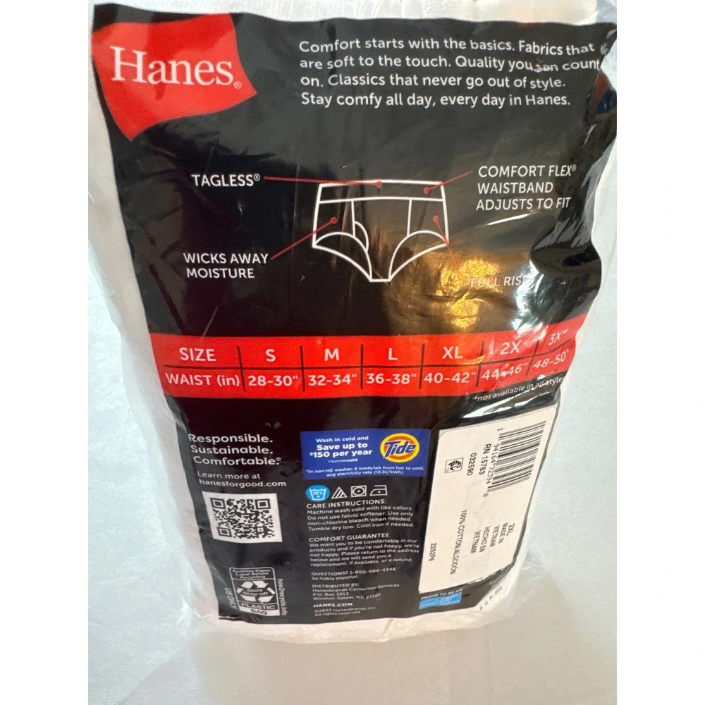 Hanes Mens Tagless Briefs 6-Pack White 2XL 44-46 Cotton Cool Comfort 2252P6